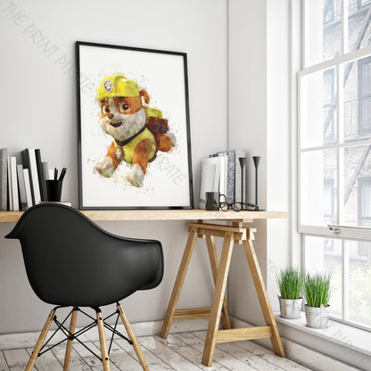 Paw Patrol 'RUBBLE' Watercolour Splash Wall Art Print