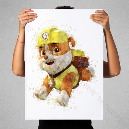 Paw Patrol 'RUBBLE' Watercolour Splash Wall Art Print