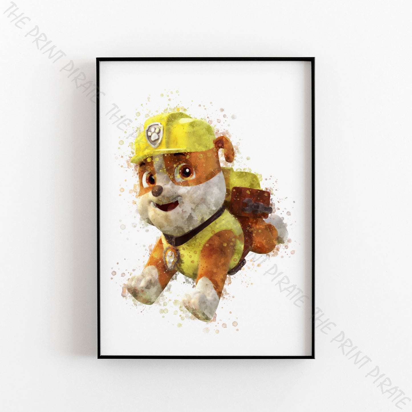 Paw Patrol 'RUBBLE' Watercolour Splash Wall Art Print