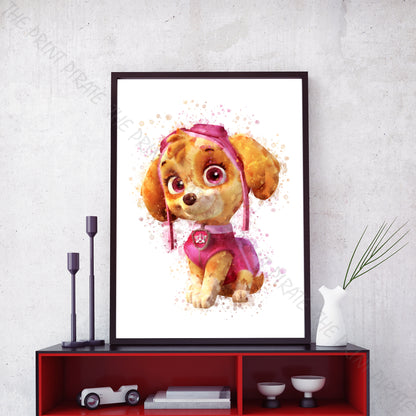 Paw Patrol 'SKYE' Watercolour Splash Wall Art Print