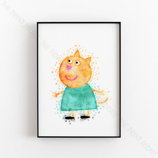 Peppa Pig 'CANDY CAT' Watercolour Splash Wall Art Print