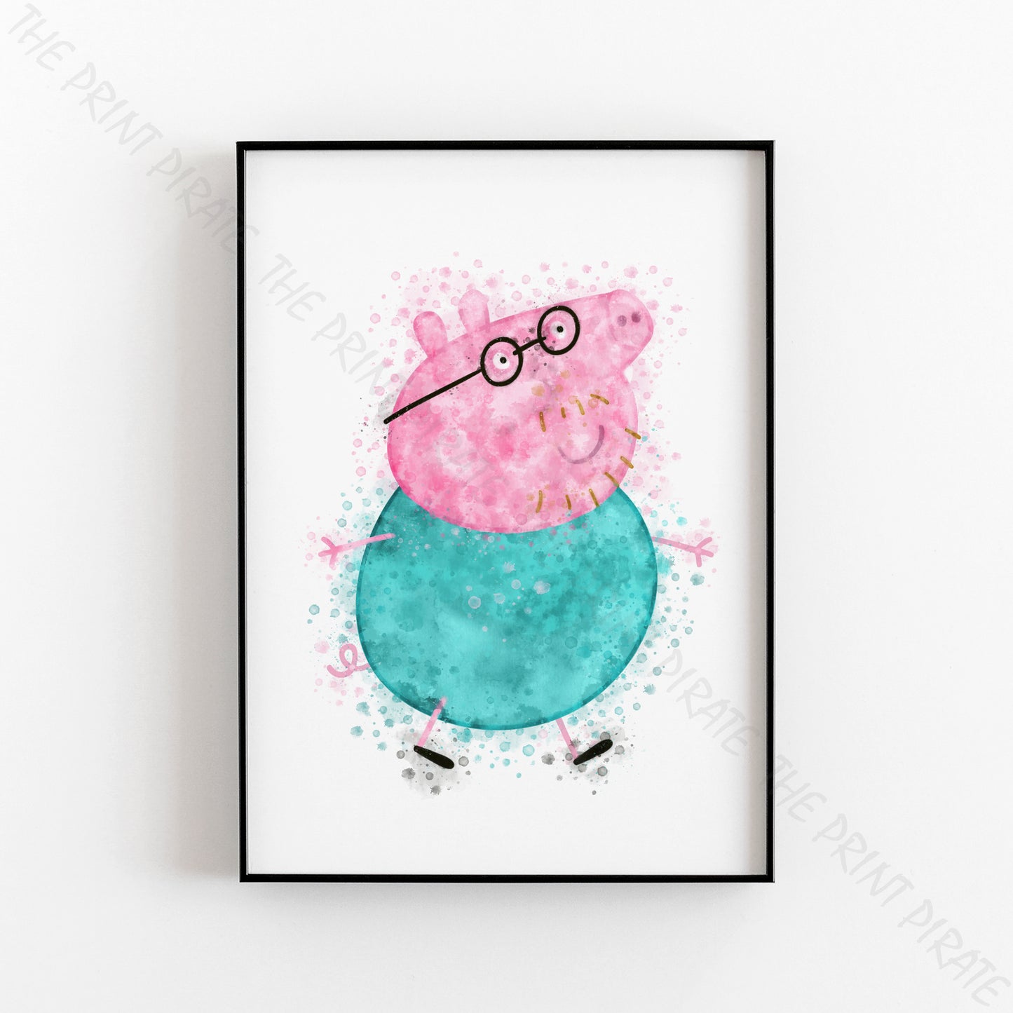 Peppa Pig 'DADDY PIG' Watercolour Splash Wall Art Print