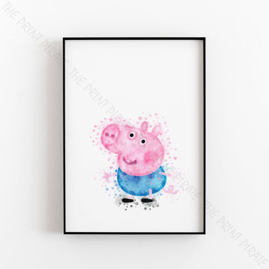 Peppa Pig 'GEORGE PIG' Watercolour Splash Wall Art Print