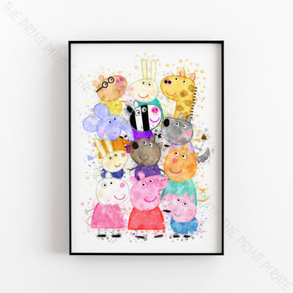 Peppa Pig 'PEPPA AND FRIENDS' Watercolour Splash Wall Art Print