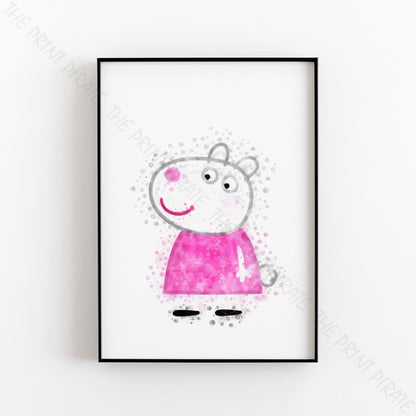 Peppa Pig 'SUSY SHEEP' Watercolour Splash Wall Art Print