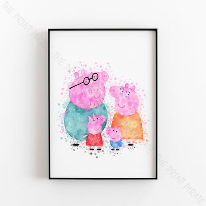 Peppa Pig 'PIG FAMILY' Watercolour Splash Wall Art Print