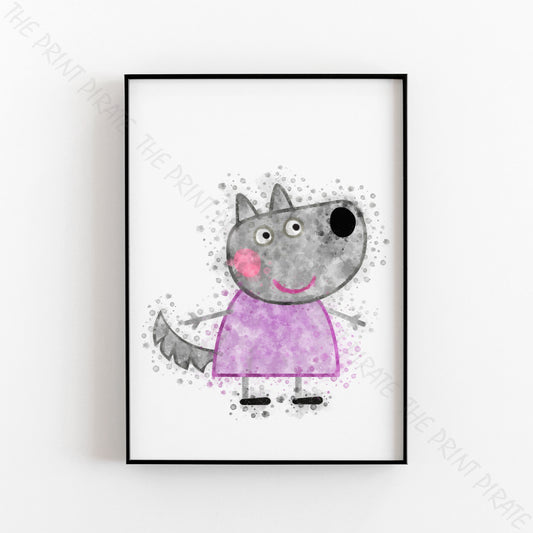 Peppa Pig 'WENDY WOLF' Watercolour Splash Wall Art Print