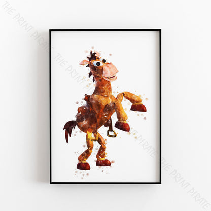 Disney Pixar 'BULLSEYE THE HORSE' Toy Story Watercolour Splash Wall Art Print