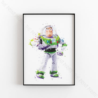 Disney Pixar 'BUZZ LIGHTYEAR' Toy Story Watercolour Splash Wall Art, Disney / Pixar Movie Film Character, Home Decor, Poster, A5, A4, A3 & A2 sizes