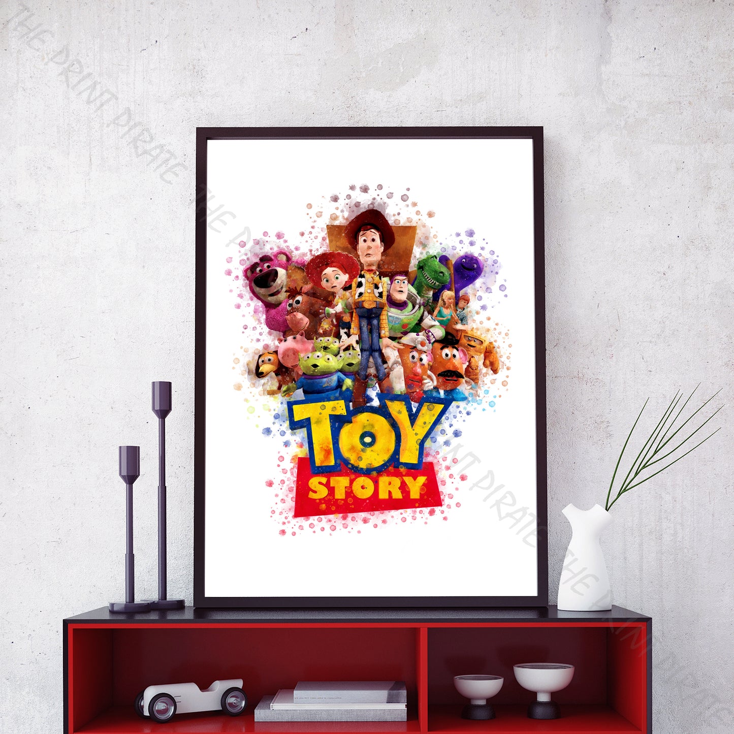 Disney Pixar 'TOY STORY GROUP' Toy Story Watercolour Splash Wall Art Print