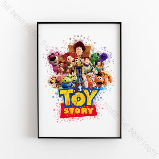 Disney Pixar 'TOY STORY GROUP' Toy Story Watercolour Splash Wall Art Print