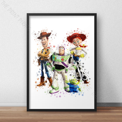 Disney Pixar 'WOODY, BUZZ AND JESSIE' Toy Story Watercolour Splash Wall Art Print