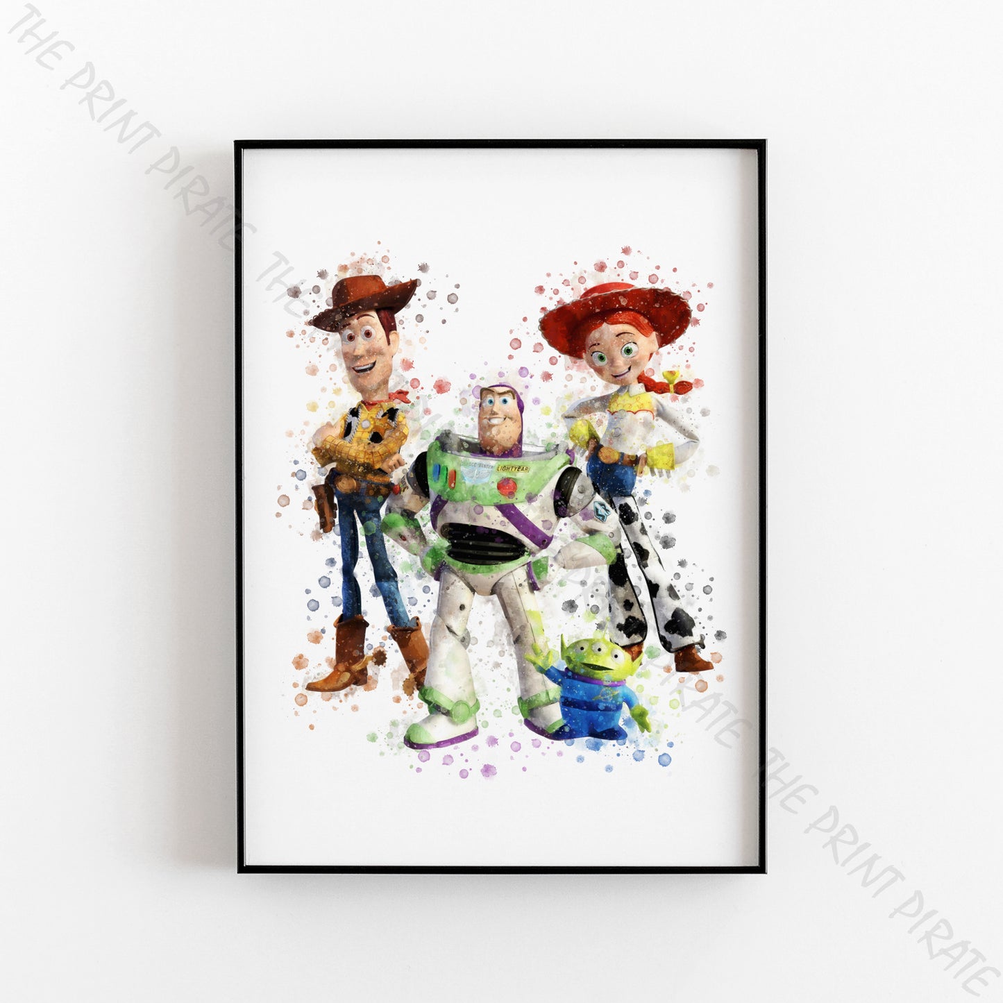 Disney Pixar 'WOODY, BUZZ AND JESSIE' Toy Story Watercolour Splash Wall Art Print