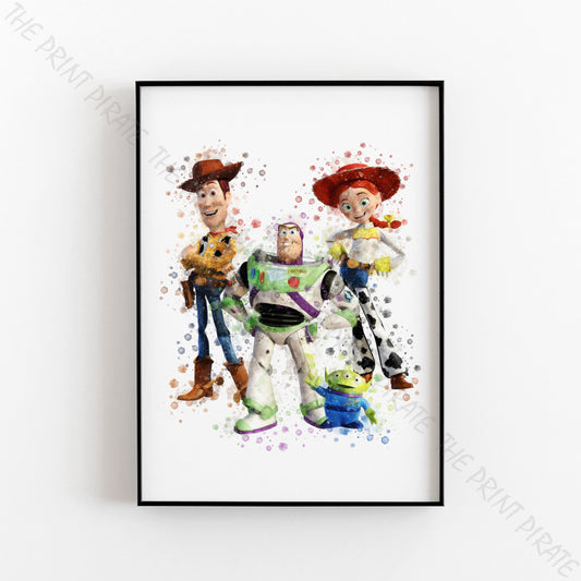 Disney Pixar 'WOODY, BUZZ AND JESSIE' Toy Story Watercolour Splash Wall Art Print