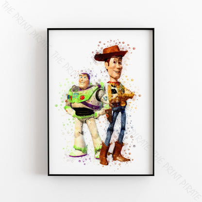 Disney Pixar 'WOODY AND BUZZ' Toy Story Watercolour Splash Wall Art Print