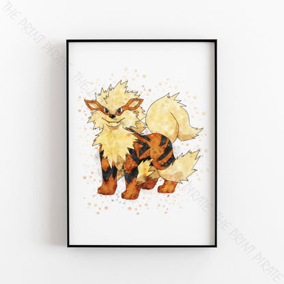 Pokemon 'ARCANINE' Watercolour Splash Wall Art Print