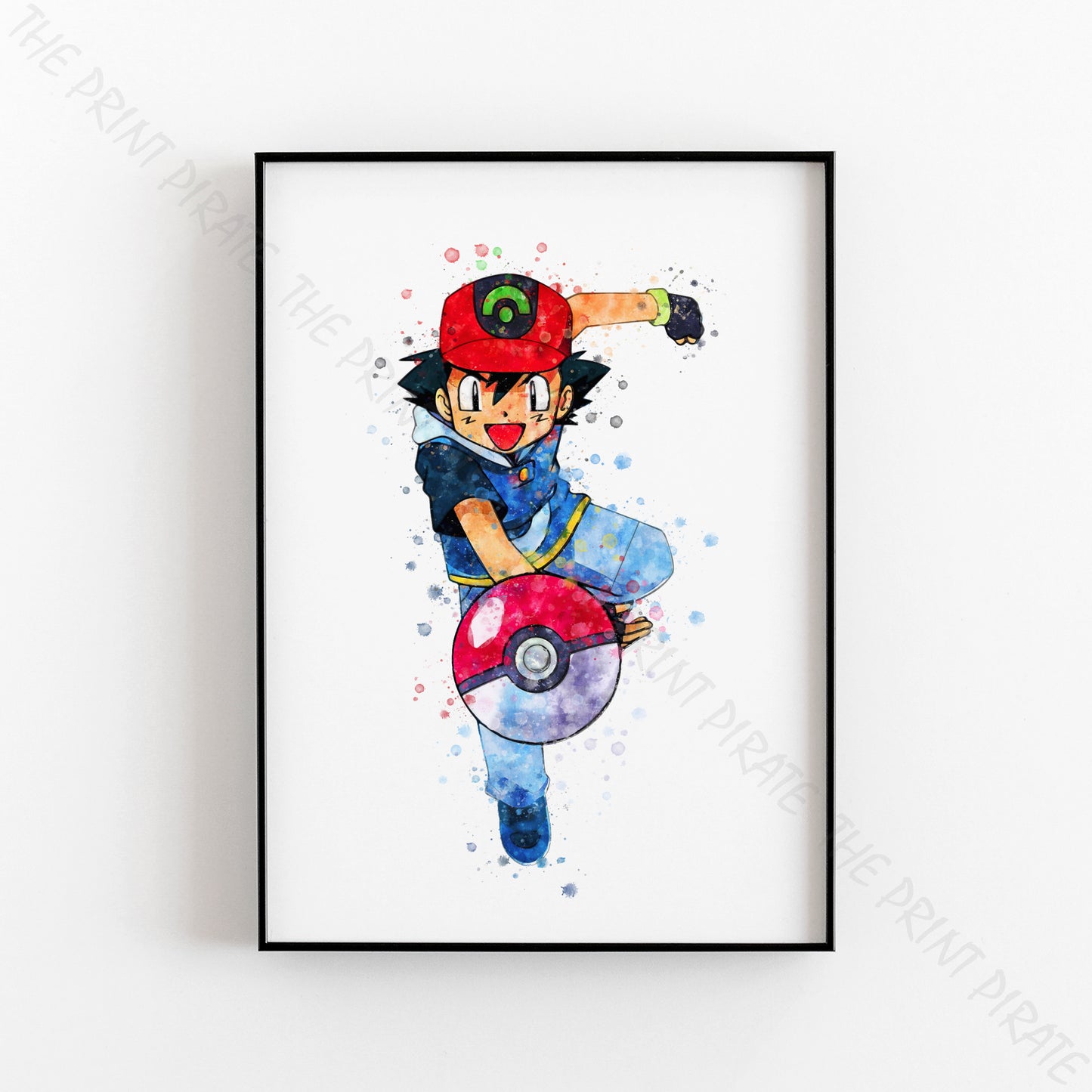 Pokemon 'ASH KETCHUM' Watercolour Splash Wall Art Print