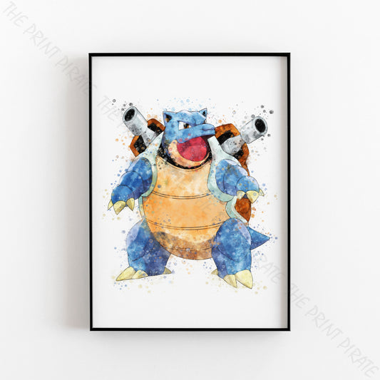 Pokemon 'BLASTOISE' Watercolour Splash Wall Art Print