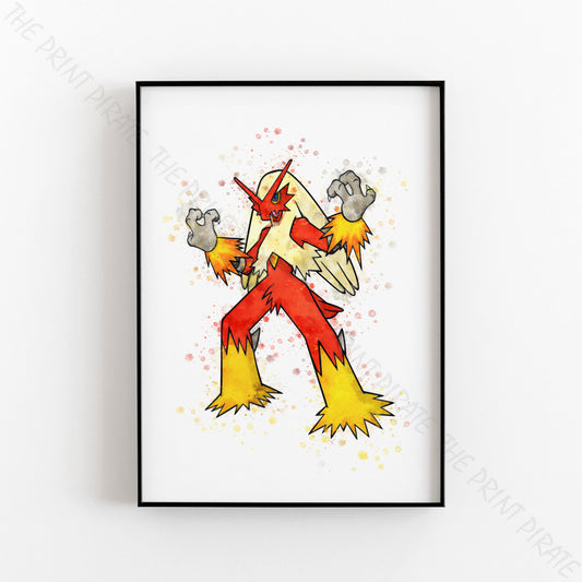 Pokemon 'BLAZIKEN' Watercolour Splash Wall Art Print