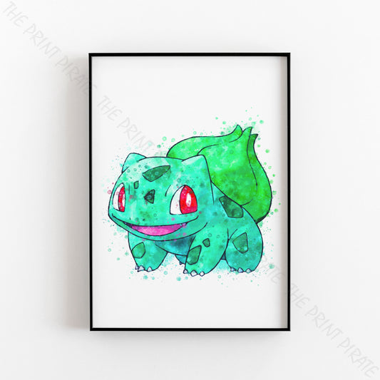 Pokemon 'BULBASAUR' Watercolour Splash Wall Art Print