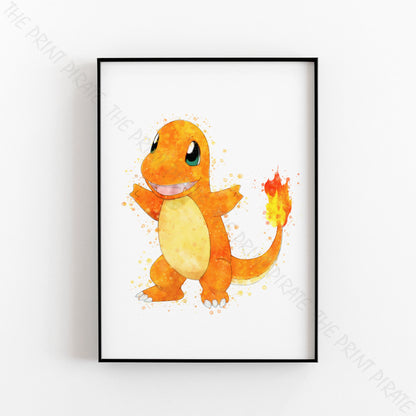 Pokemon 'CHARMANDER' Watercolour Splash Wall Art Print