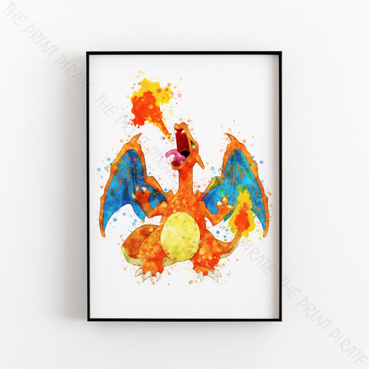 Pokemon 'CHARIZARD' Watercolour Splash Wall Art Print