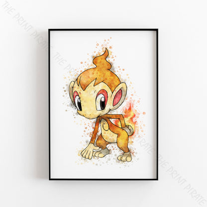 Pokemon 'CHIMCHAR' Watercolour Splash Wall Art Print