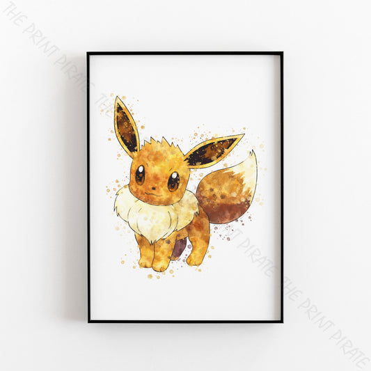 Pokemon 'EEVEE' Watercolour Splash Wall Art Print