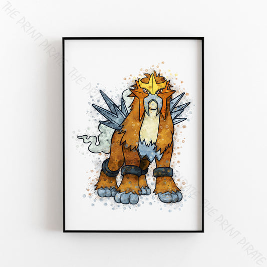 Pokemon 'ENTEI' Watercolour Splash Wall Art Print