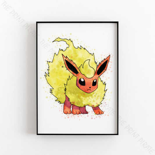 Pokemon 'FLAREON' Watercolour Splash Wall Art Print