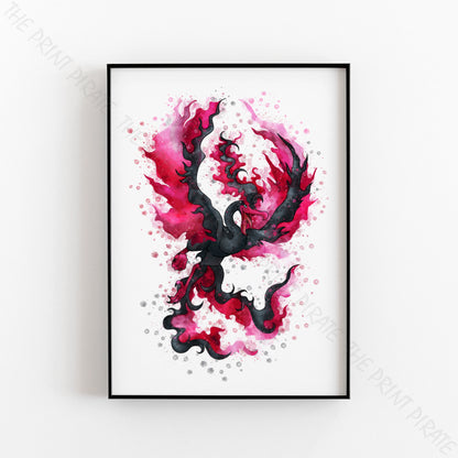 Pokemon 'GALARIAN MOLTRES' Watercolour Splash Wall Art Print