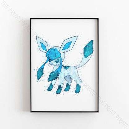 Pokemon 'GLACEON' Watercolour Splash Wall Art Print