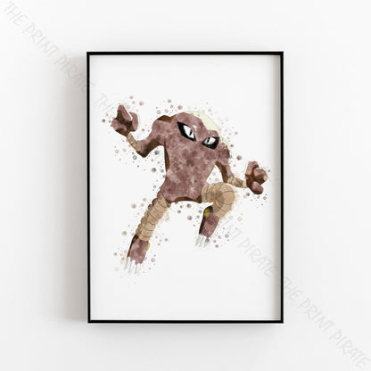 Pokemon 'HITMONLEE' Watercolour Splash Wall Art Print