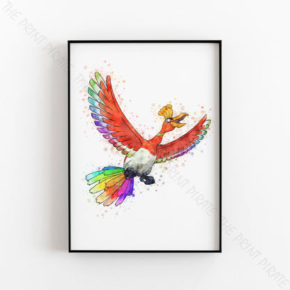 Pokemon 'HO-OH' Watercolour Splash Wall Art Print