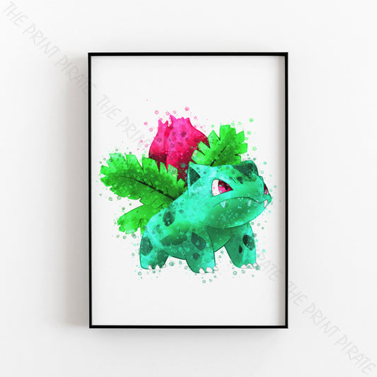 Pokemon 'IVYSAUR' Watercolour Splash Wall Art Print