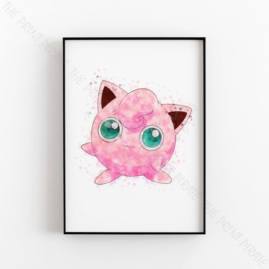 Pokemon 'JIGGLYPUFF' Watercolour Splash Wall Art Print