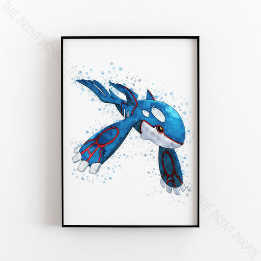 Pokemon 'KYOGRE' Watercolour Splash Wall Art Print