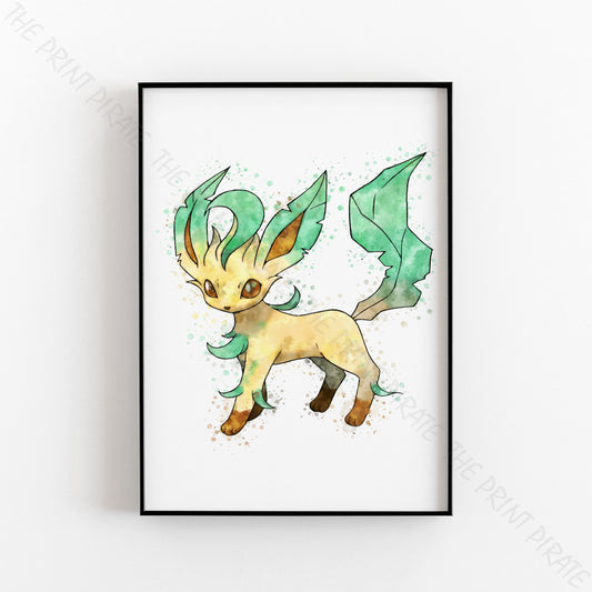 Pokemon 'LEAFEON' Watercolour Splash Wall Art Print