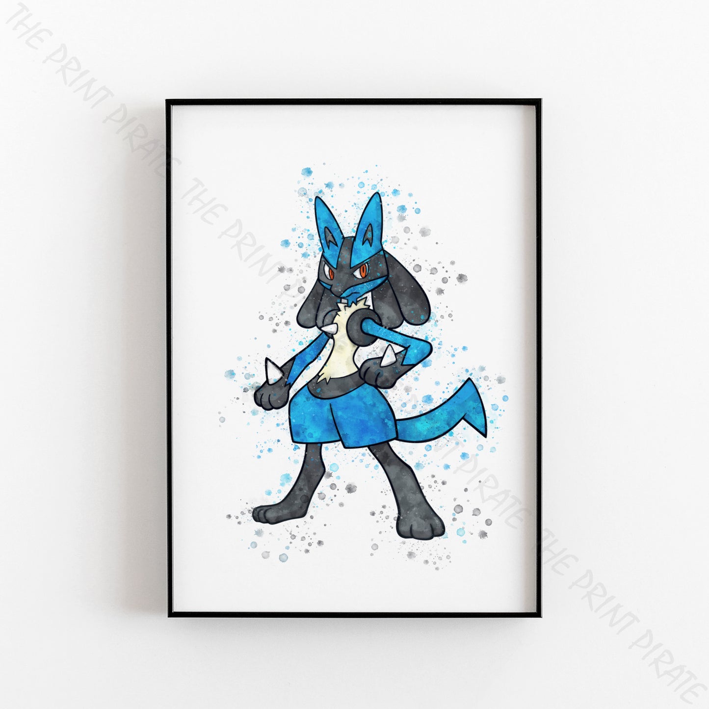 Pokemon 'LUCARIO' Watercolour Splash Wall Art Print