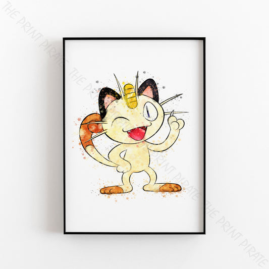 Pokemon 'MEOWTH' Watercolour Splash Wall Art Print