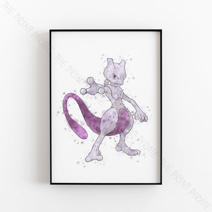 Pokemon 'MEWTWO' Watercolour Splash Wall Art Print