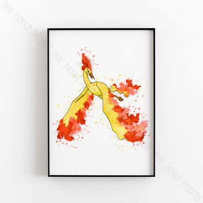 Pokemon 'MOLTRES' Watercolour Splash Wall Art Print