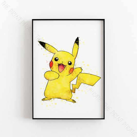 Pokemon 'PIKACHU' Watercolour Splash Wall Art Print