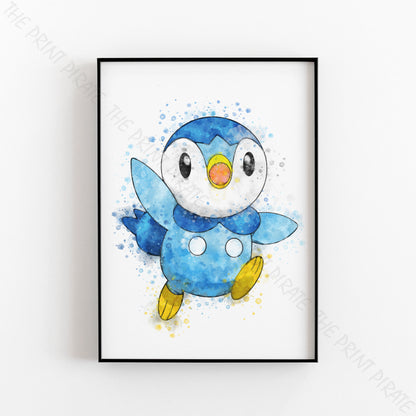 Pokemon 'PIPLUP' Watercolour Splash Wall Art Print