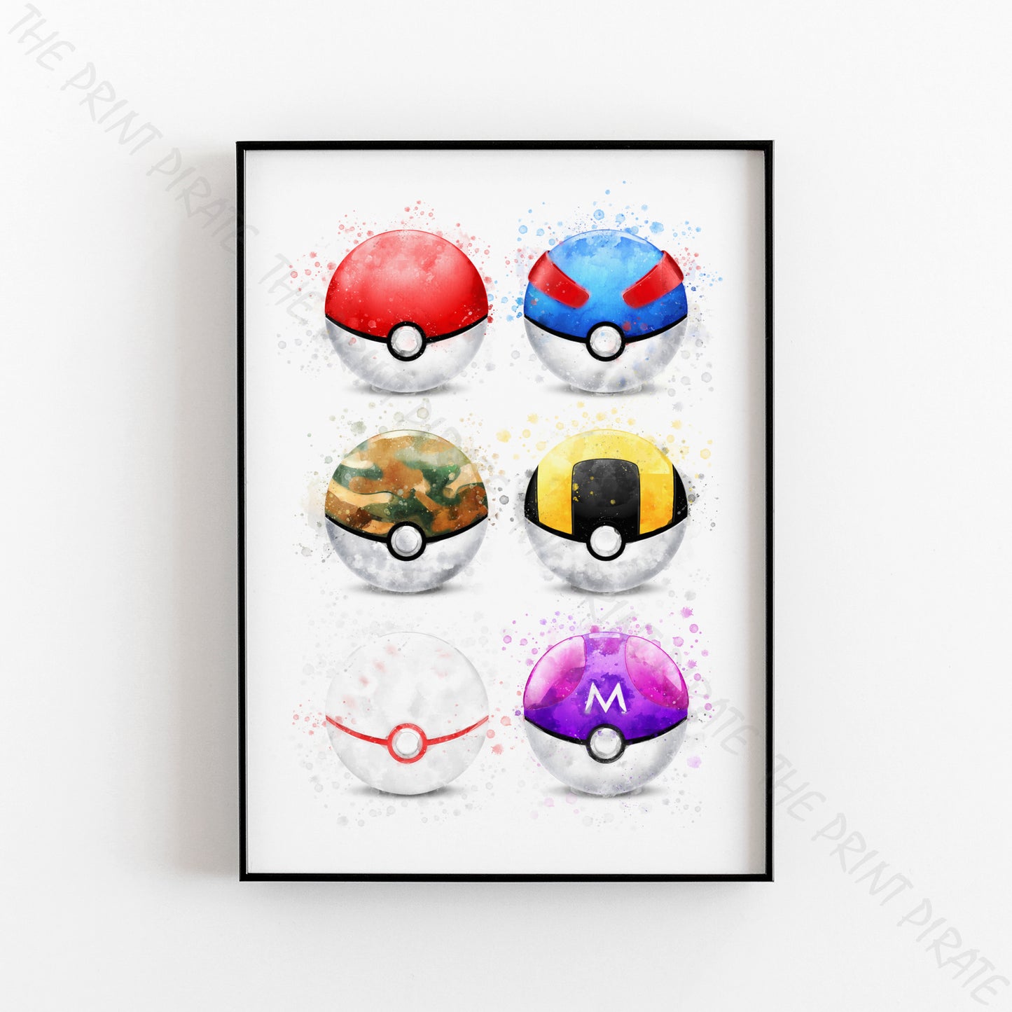 Pokemon 'POKEBALL SET' Watercolour Splash Wall Art Print