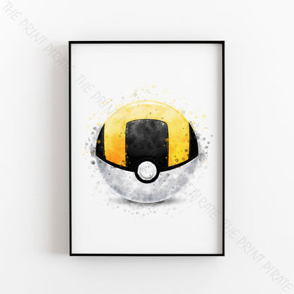 Pokemon 'ULTRA BALL' Pokeball Watercolour Splash Wall Art Print