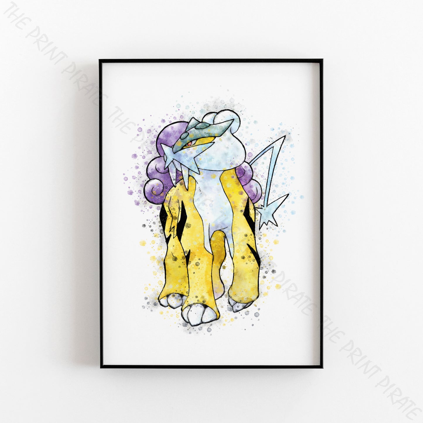 Pokemon 'RAIKOU' Watercolour Splash Wall Art Print