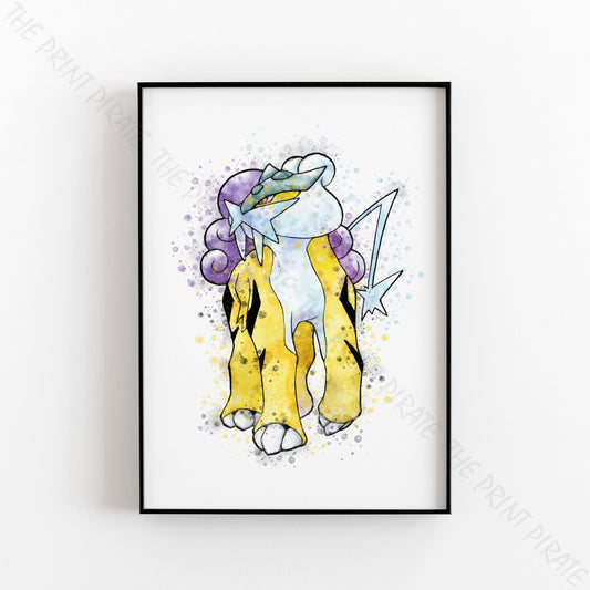 Pokemon 'RAIKOU' Watercolour Splash Wall Art Print