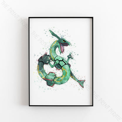 Pokemon 'RAYQUAZA' Watercolour Splash Wall Art Print