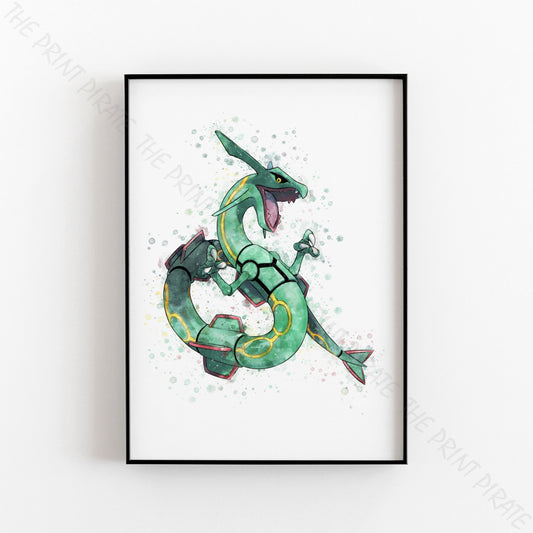 Pokemon 'RAYQUAZA' Watercolour Splash Wall Art Print